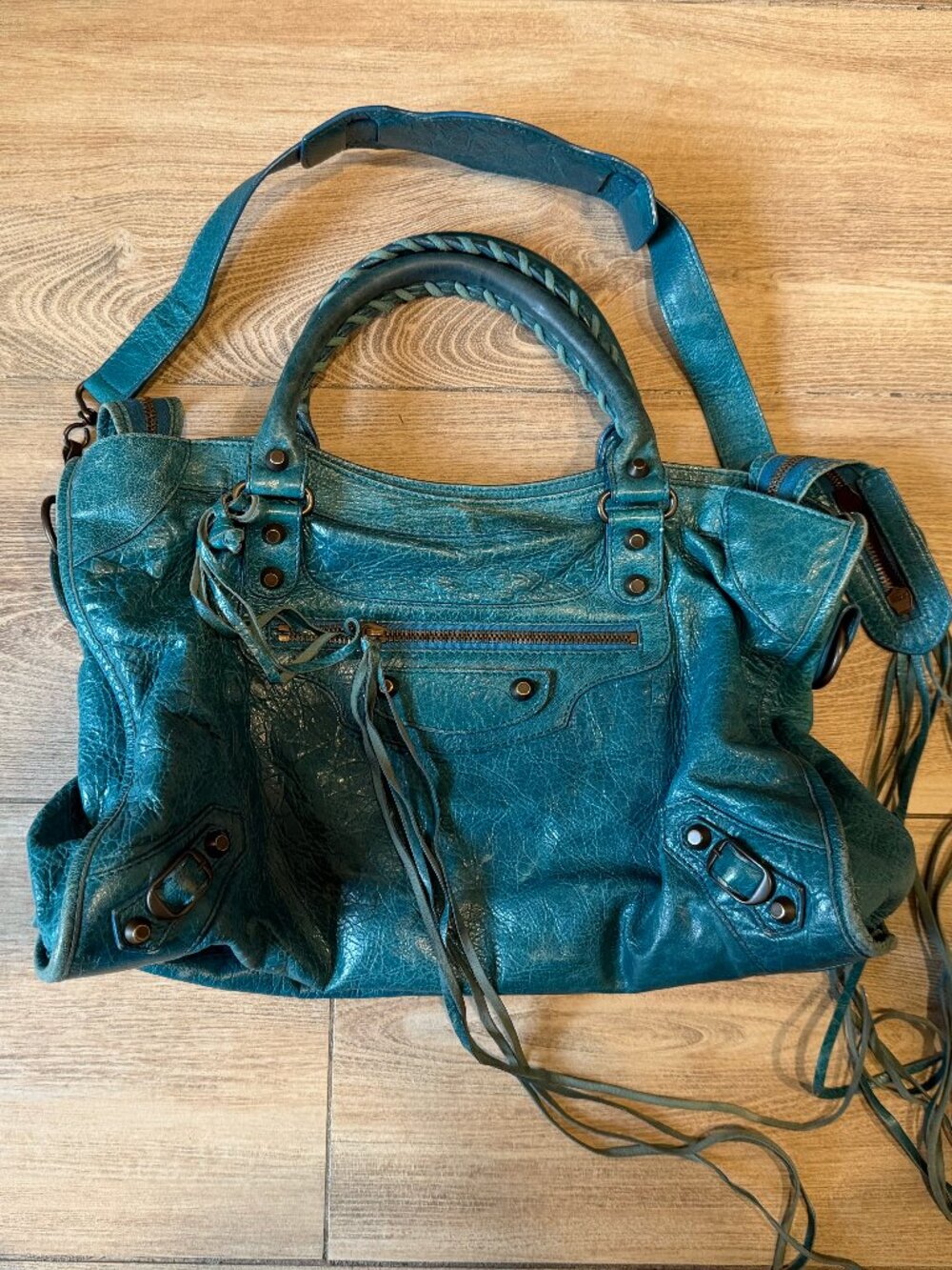 Balenciaga Vintage Classic City Motorcycle Bag Teal Turquoise Leather